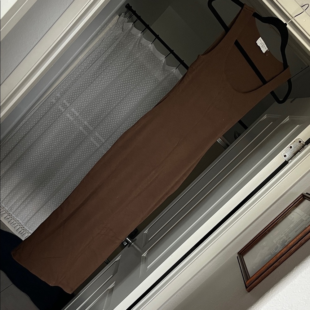 Dress Forum Brown Ribbed Sleeveless Dress